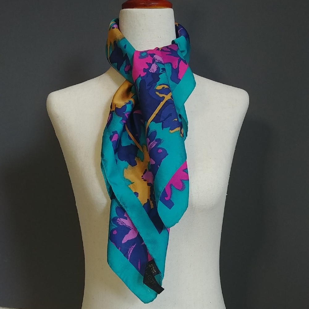 100% Silk Vintage Tie Rack Multicolor Floral Scarf